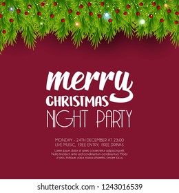 Merry Christmas Night Party Green Leaves background