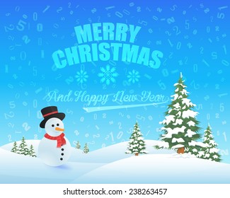 Merry Christmas Noel Landscape Vector Design, Abstract 2015 Numbers Fall 