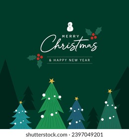 Merry Christmas note paper vector illustration with Christmas tree background.
