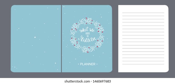 Merry Christmas notebook, planner, scrapbook cover . Vector hand drawn illustrations and Lettering. Inspirational christmas and new year design