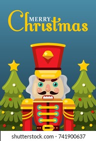 merry christmas nutcracker greeting poster flat style vector illustration