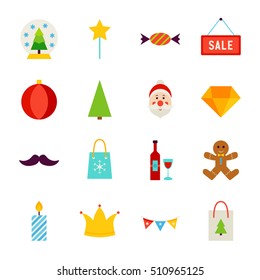 Merry Christmas Objects. Vector Illustration. Winter Holiday Symbols isolated over White.