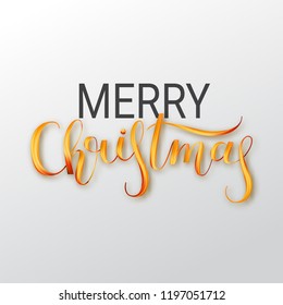 Merry Christmas oil paint brush lettering.  Acrylic brushstrokes. Vector illustration.