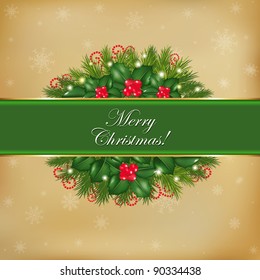 Merry Christmas Old Card, Vector Illustration
