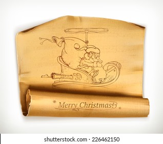 Merry Christmas old scroll, vector illustration