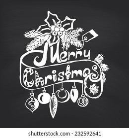 Merry Christmas on blackboard background. Vector illustration.
