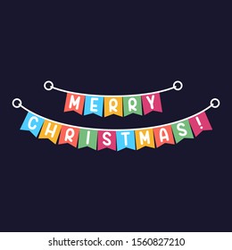 Merry Christmas on flags. Simple vector illustration. 