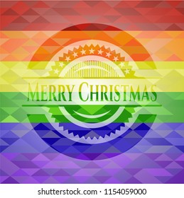Merry Christmas on mosaic background with the colors of the LGBT flag