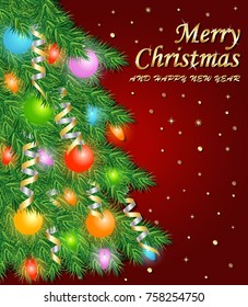 Merry Christmas on red background vector illustration