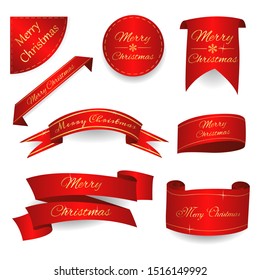 Merry christmas on a red scroll. Vector illustration. 