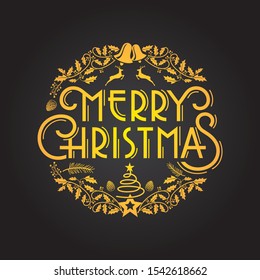 
Merry Christmas Ornament Elegant Rustic Black Gold