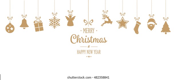 merry christmas ornament hanging gold isolated background