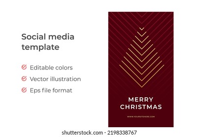 Merry Christmas ornamental geometric Xmas spruce social media stories template design modern vector illustration. Traditional winter holiday congratulations web banner golden stripes lines decor