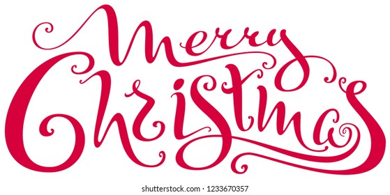 Merry Christmas ornate lettering text for greeting card. Isolated on white vector illustration