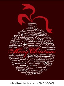 merry christmas and other holiday words in the shape of an ornament