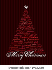 merry christmas and other words in red that make an abstract tree