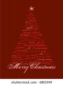 merry christmas and other words in red that make abstract trees