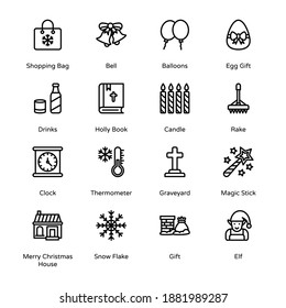 Merry Christmas Outline Icons - Stroked, Vectors