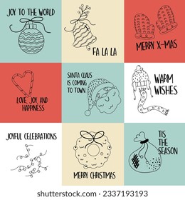 Merry Christmas outline set of badge, label design with lettering