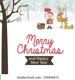 merry christmas over landscape background vector illustration
