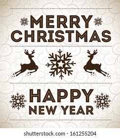 merry christmas  over pattern background  vector illustration 