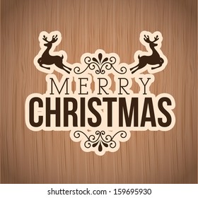 merry christmas  over wooden background  vector illustration  