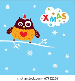 merry christmas owl greeting