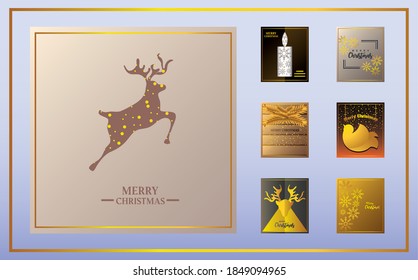 merry christmas, pack of cards with deer dove candle vector illustration