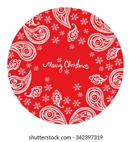 Merry Christmas. Paisley pattern. Round frame.