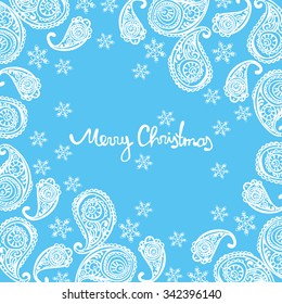 Merry Christmas. Paisley pattern. Square frame.