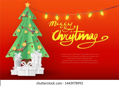 Merry Christmas Paper Art and New Year Celebration Concept Vector Art and Illustration