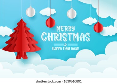 Merry Christmas Paper Art and New Year Celebration Concept