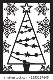 Merry Christmas paper cut card. greeting card for paper cutting, Christmas card design. 