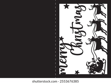 Merry Christmas paper cut card. greeting card for paper cutting, Christmas card design. 