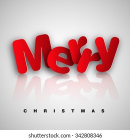 Merry Christmas paper cut text greeting card. Paper design. Vector illustration