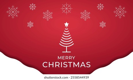 Merry Christmas Paper Cut Wallpaper Background Poster Graphic Vector. Christmas Pine Tree, Tree, Snowflake, Snow. Editable Line Art Stroke