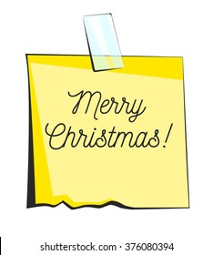 Merry Christmas paper sticky note. Retro reminder sticker