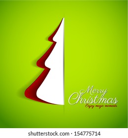 Merry Christmas paper tree design greeting card - vector illustration
