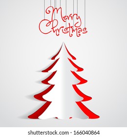 Merry Christmas paper tree design greeting card - vector illustration