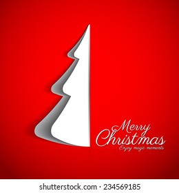 Merry Christmas paper tree design greeting card - vector illustration