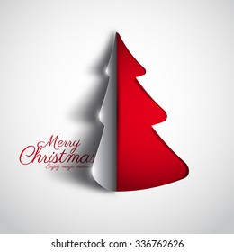 Merry Christmas paper tree design greeting card - vector illustration