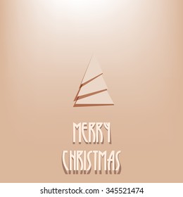 Merry Christmas paper tree design greeting card - vector illustration. Beige background.