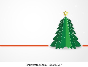 Merry Christmas paper tree design greeting card - vector illustration
