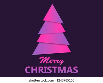 Merry Christmas. Paper Christmas tree purple gradient, papercut style. Vector illustration
