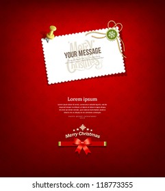 Merry christmas paper white card message, vector illustration