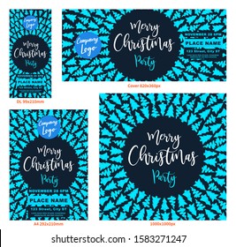 Merry Christmas Party a4 DL cover Flyer Banner poster template vector illustration offer holiday greeting card pack set