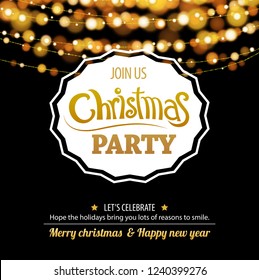 Merry christmas party bokeh light for flyer brochure design on dark background invitation theme concept. Happy holiday greeting banner and card template.