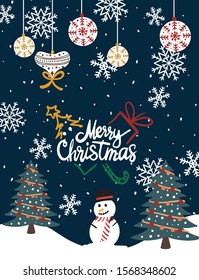 Merry Christmas party and card design with winter themed snowflakes and winter scene