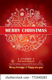 Merry christmas party for flyer brochure design on red background invitation theme concept. Happy holiday greeting banner and card template.