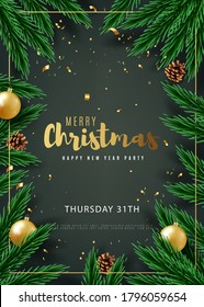 Merry christmas party flyer design. Winter holidays background. Vector illustration